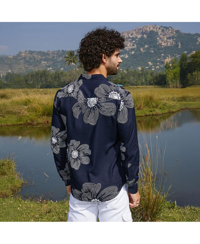 Men's Navy Blue Maxi-Flora Shirt