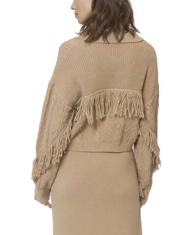 Women's Elyse Cabled Fringe Sweater Cardigan