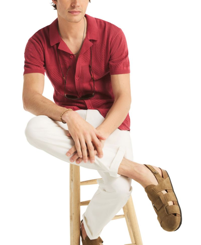 Men's Open-Stitch Classic-Fit Buttoned Polo Sweater