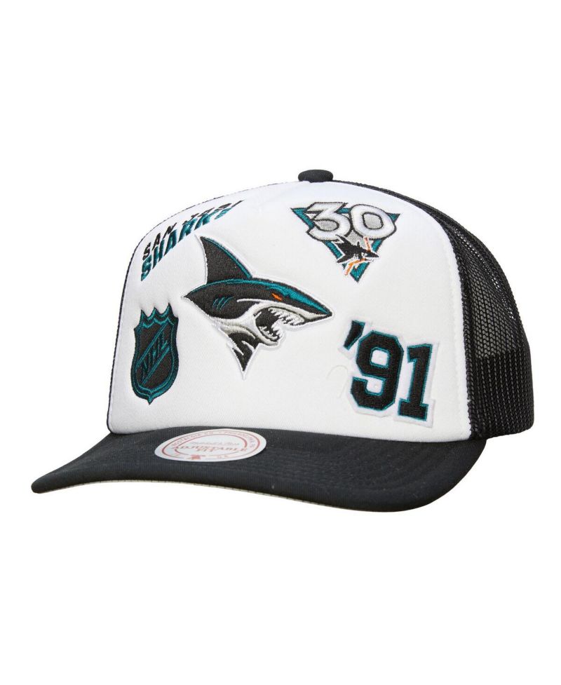 Men's White/Black San Jose Sharks Gridlock Trucker Adjustable Hat