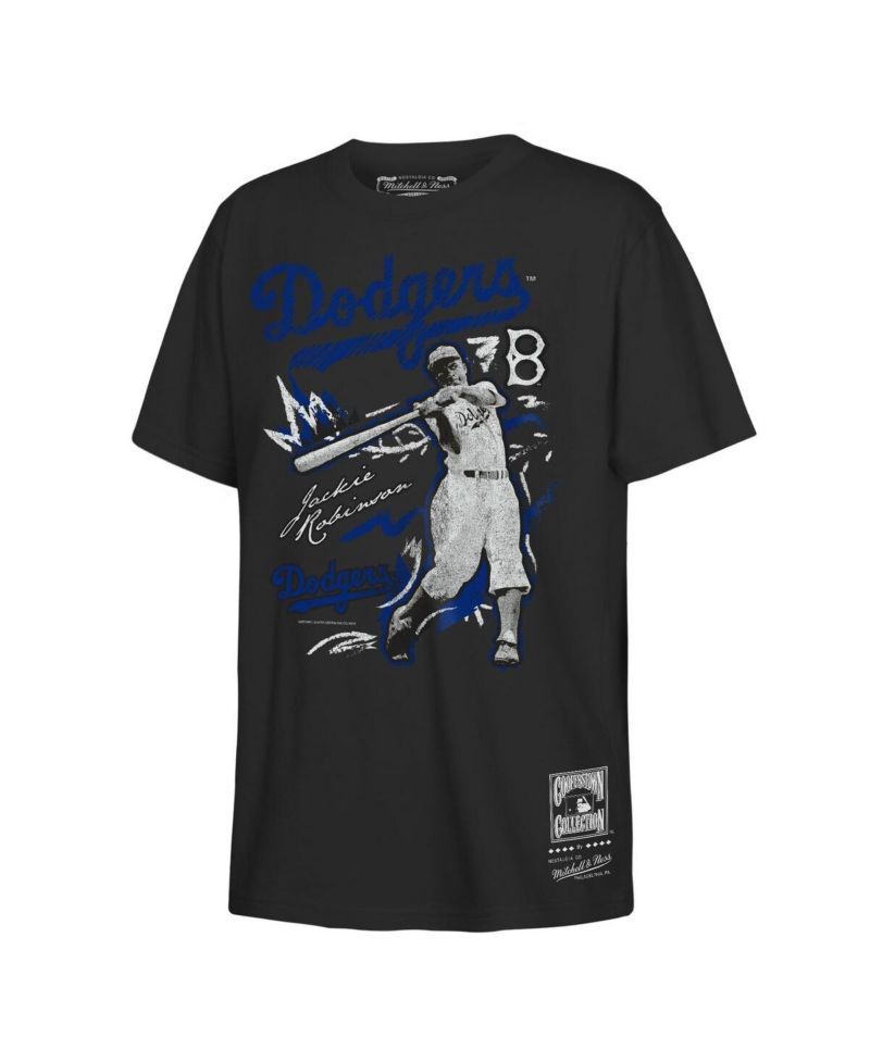 Big Boys and Girls Jackie Robinson Black Brooklyn Dodgers Chalked Up Player T-Shirt