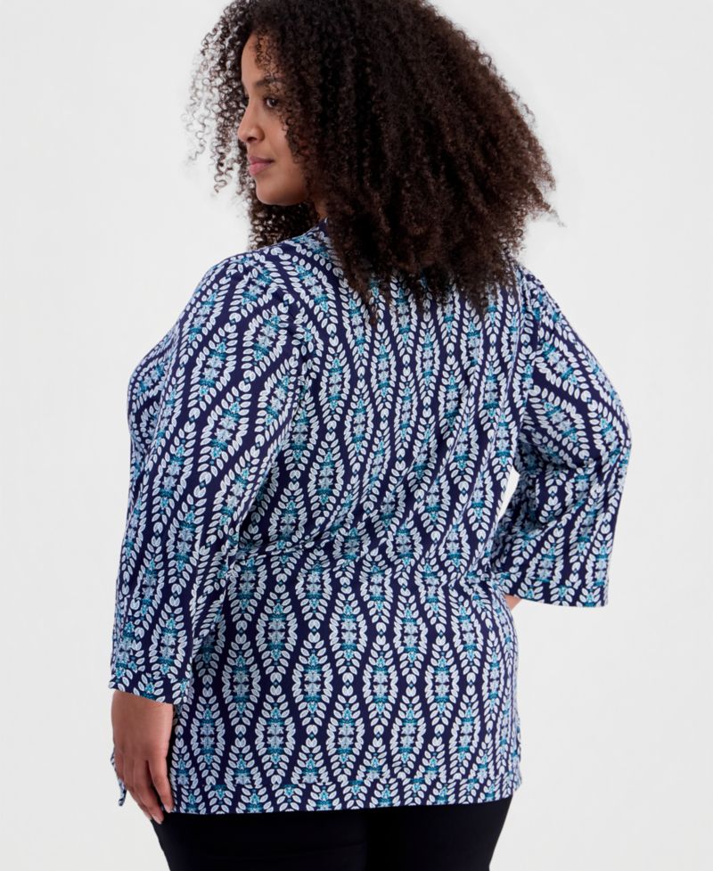 Plus Size Opulent Travels 3/4-Sleeve Splitneck Tunic, Macy's Exclusive