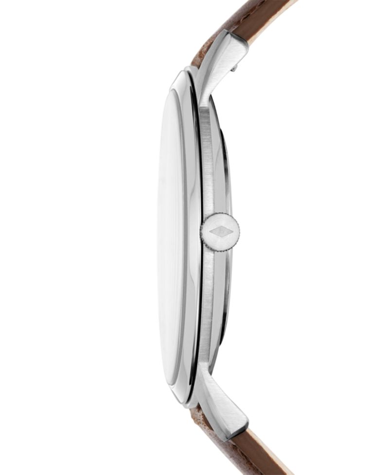 Men's Minimalist Brown Leather Strap Watch 44mm