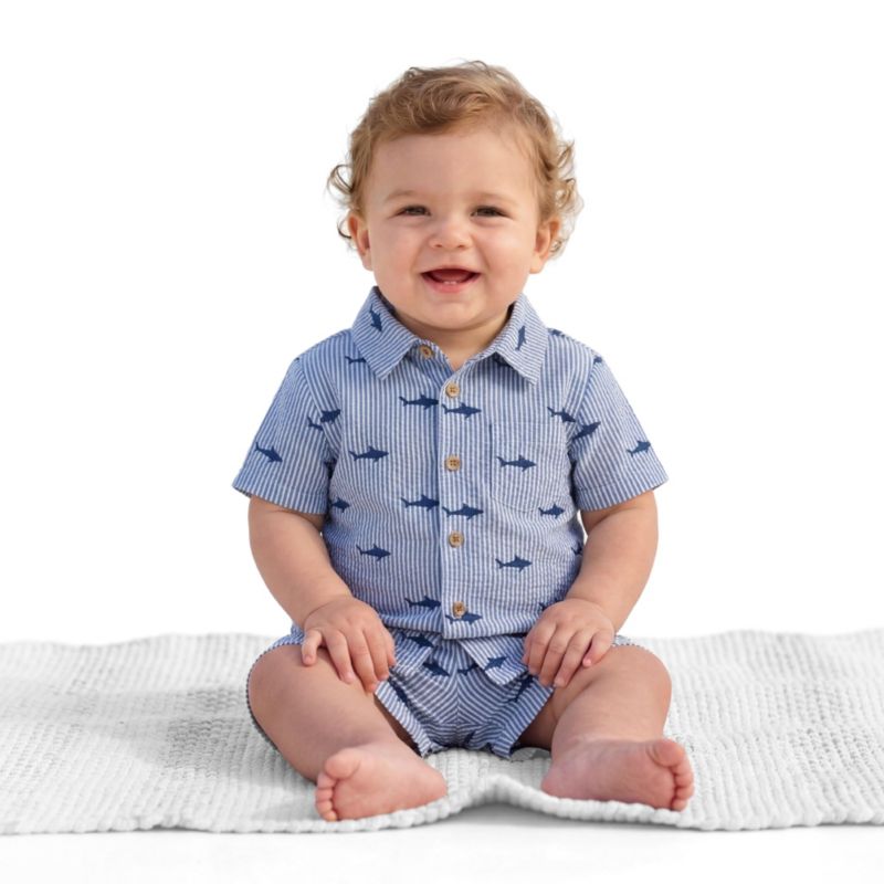 Infant Boys Shark Buttondown and Shorts Cabana Set