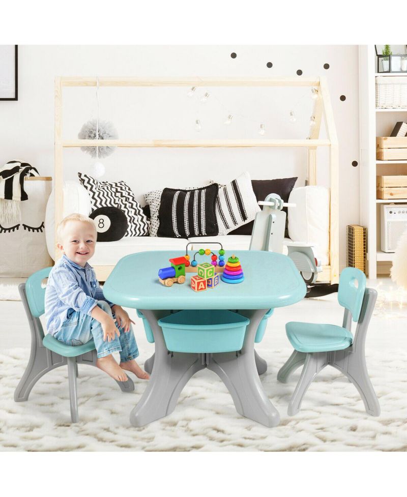 Kids In/Outdoor Plastic Storage Play Table & Chair Set, 3-Piece