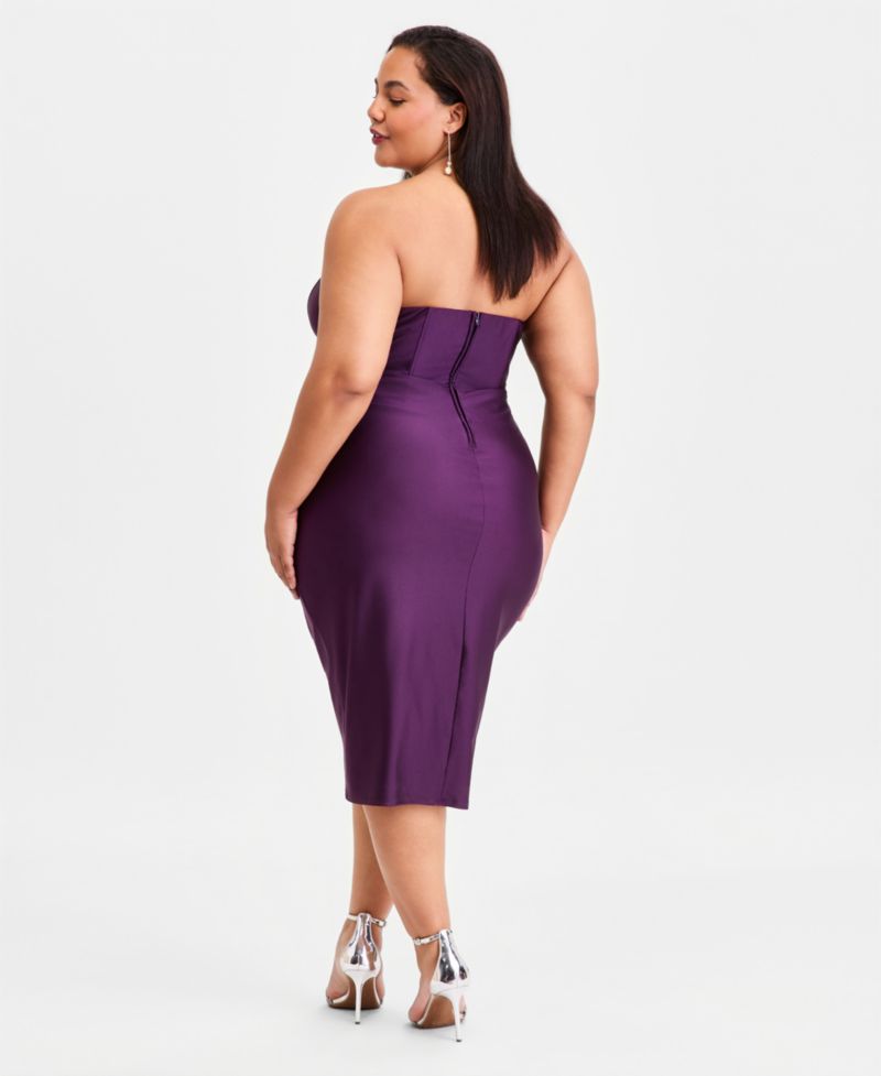 Trendy Plus Size Strapless Satin Sheath Dress