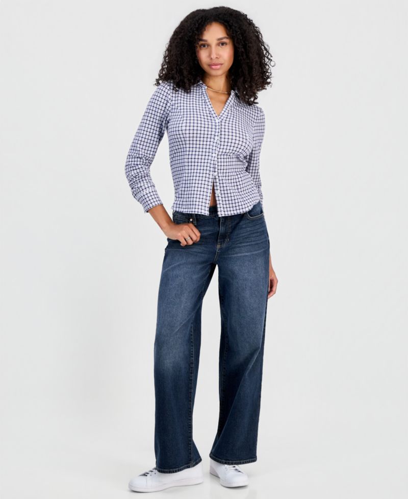 Juniors' Long-Sleeve Tie-Back Shirt