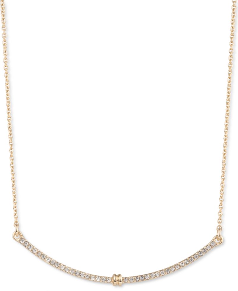 Gold-Tone Pav&eacute; Curved Bar Statement Necklace, 16" + 3" extender