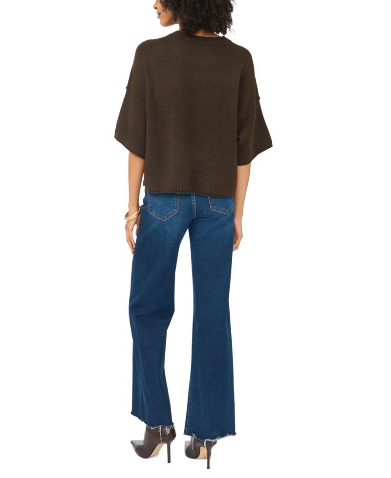 Women's Elbow Length Exposed Seam Crew Crop Sweater