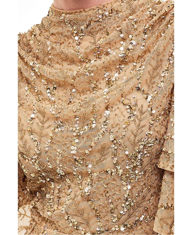 Women's Embellished Sequins Double Sleeves Dress