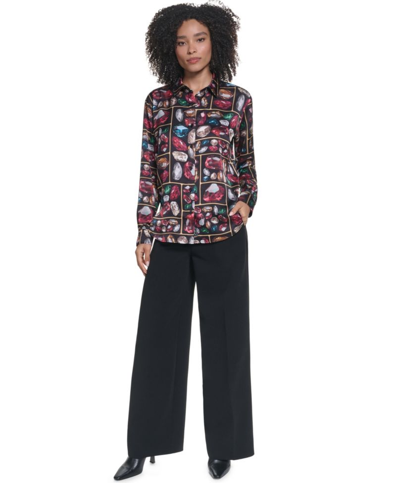 Women's Collared Button-Up Long-Sleeve Blouse