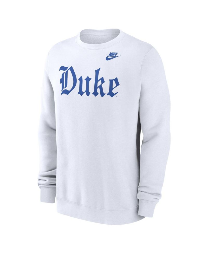 Men's White Duke Blue Devils Old English Pullover Sweatshirt