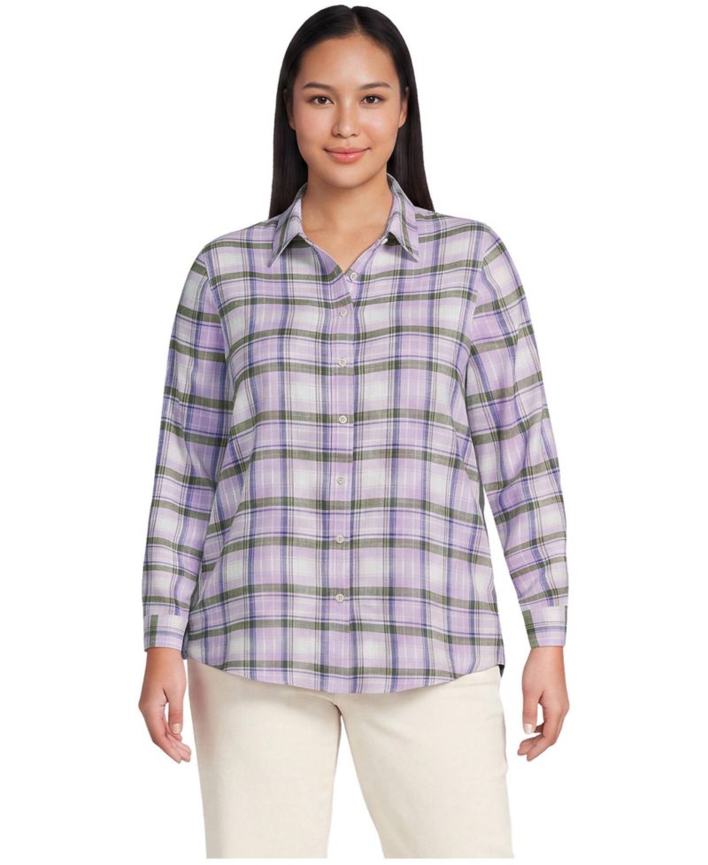 Plus Size Flannel Boyfriend Long Sleeve Shirt