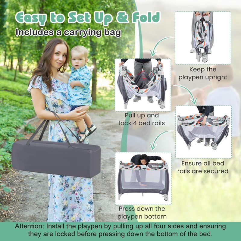 3 in 1 Baby Playard Infant Nursery Center w/ Zippered Door Mint