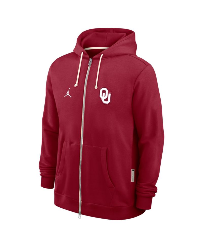 Men's Crimson Oklahoma Sooners 2025 Sideline Performance Full-Zip Hoodie