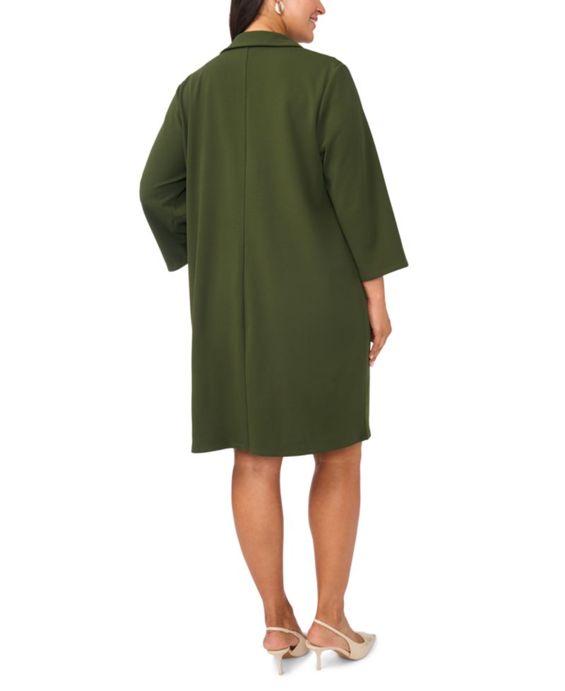Plus Size Pocket Shift V-Neck 3/4-Sleeve Dress