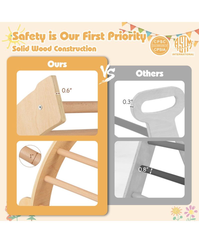 Ages 1+ Montessori Wooden Climbing Arch with Padded Cushion