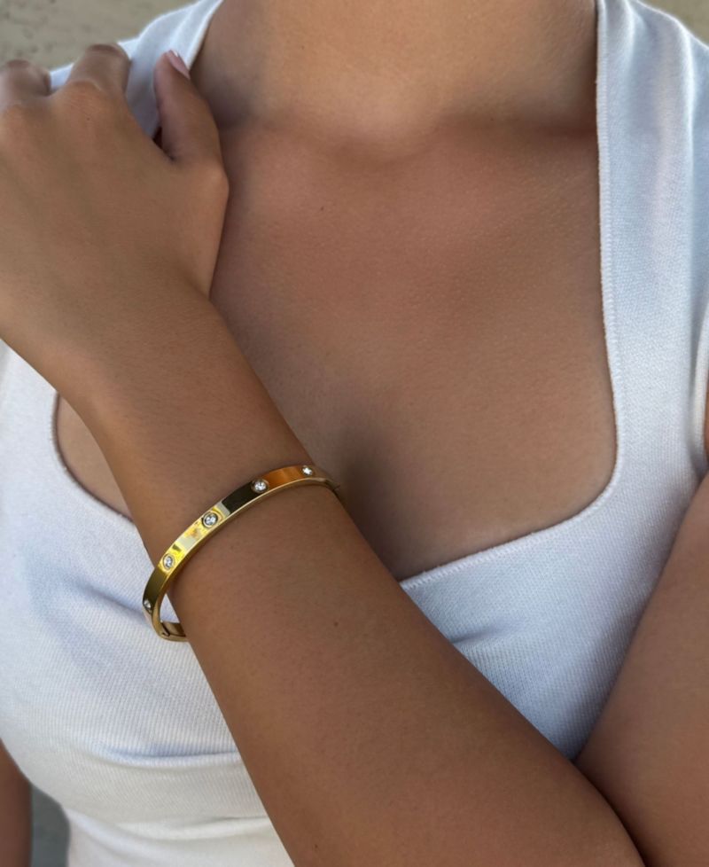 Tarnish Resistant Gold Plated Crystal Eternity Cuff Bracelet