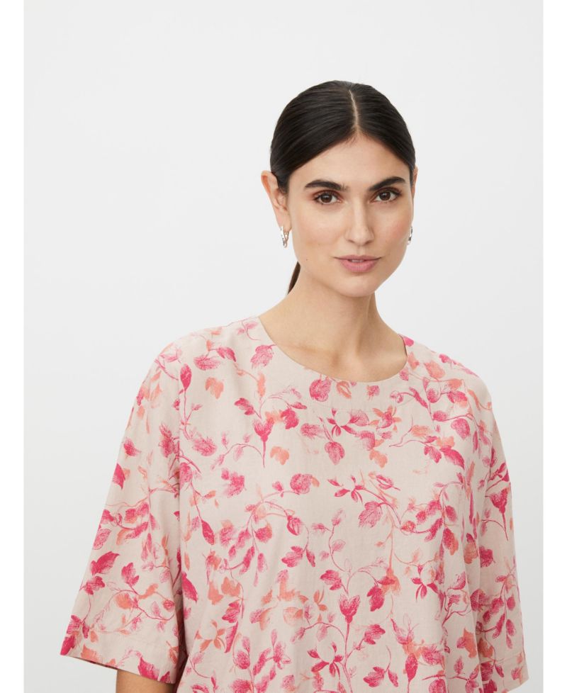 Women's MaDegana Floral-Print 3/4-Sleeve Linen-Blend Top