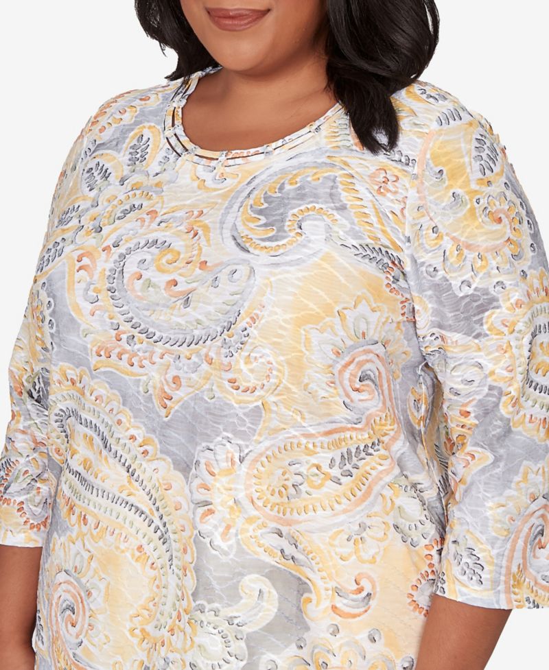 Plus Size Al Fresco Paisley Printed Patch Knit Top