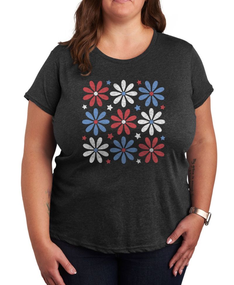 Plus Size Americana Flowers Graphic Crew Neck T-Shirt