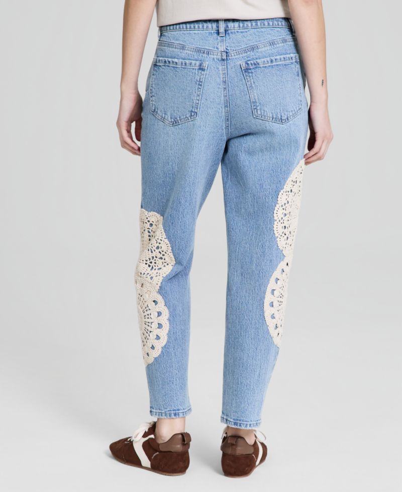 Women's High-Rise Crochet-Trim Ankle Jeans
