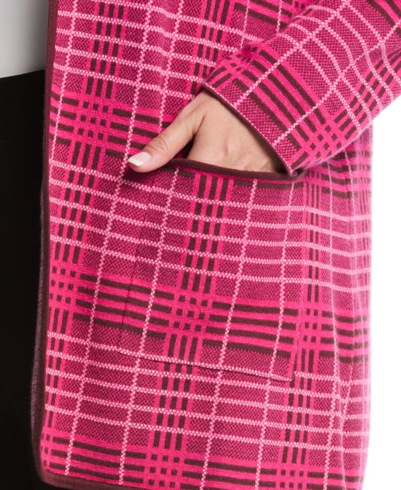 Plus Size Crosshatch Patch Pocket Open Long Sleeve Cardigan Sweater