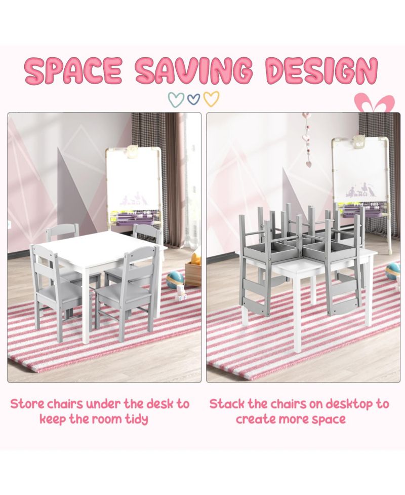 Boys 5 Piece Table & Chair Set Wooden Children Activity