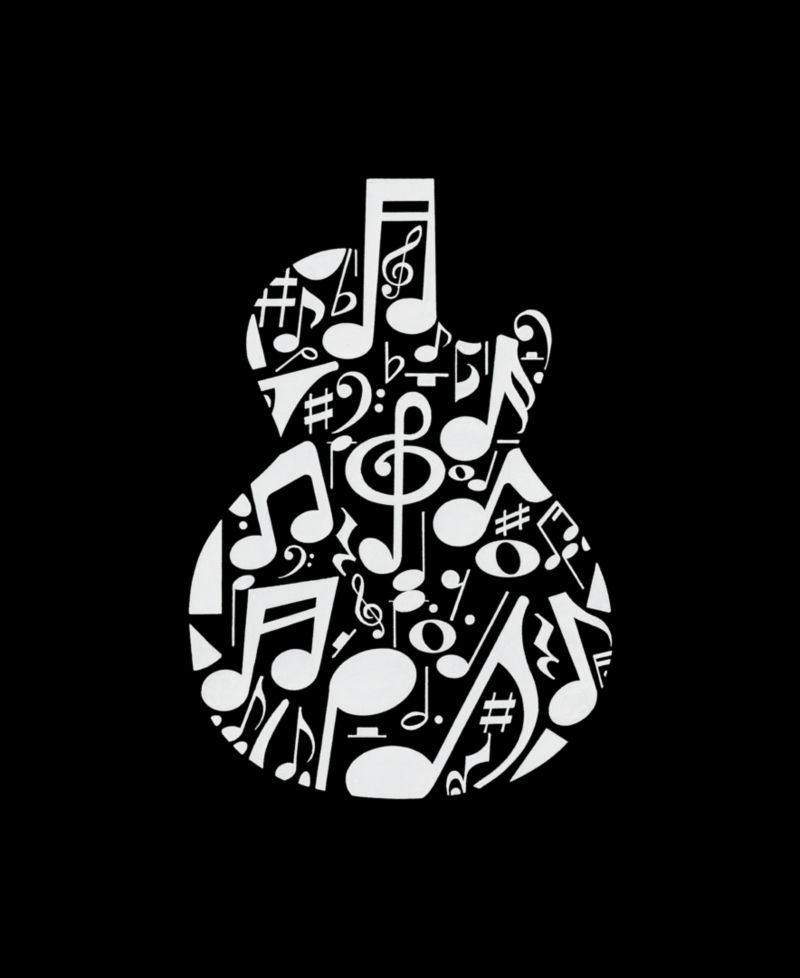 Men's Music Notes Guitar Word Art Hooded Sweatshirt