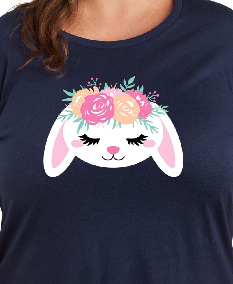 Trendy Plus Size Easter Bunny Size Graphic Crew Neck T-Shirt