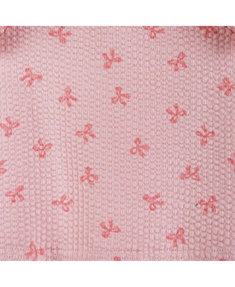 Baby Girls Pink Bow Print Knit Seersucker Top and Pant Set