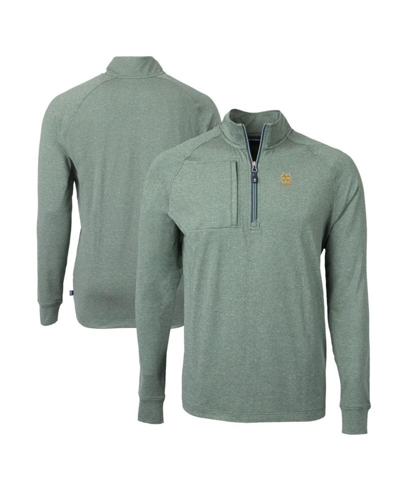 Men's Heather Green Notre Dame Fighting Irish Alumni Logo Adapt Knit Heathered Quarter-Zip Pullover Top