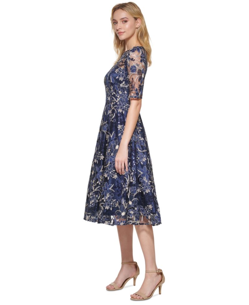 Women's Elbow-Sleeve Illusion Yoke Short Dress