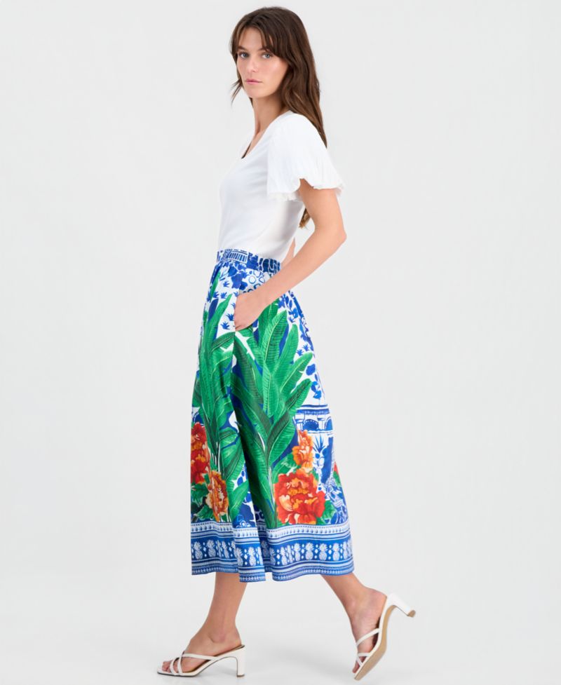 Women's Printed Pull-On Flared Midi Skirt
