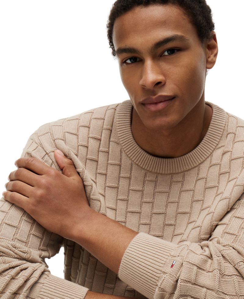 Men's Mock Cable Crewneck Sweater