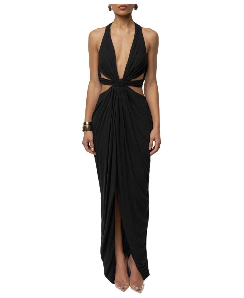 Women's Warm Sunsets Plunging V-Neck Cutout Maxi Dress