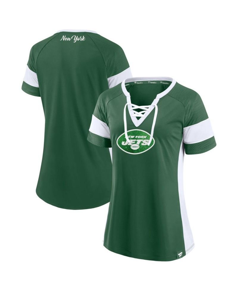 Women's Dark Green New York Jets Athena Lace-Up Top