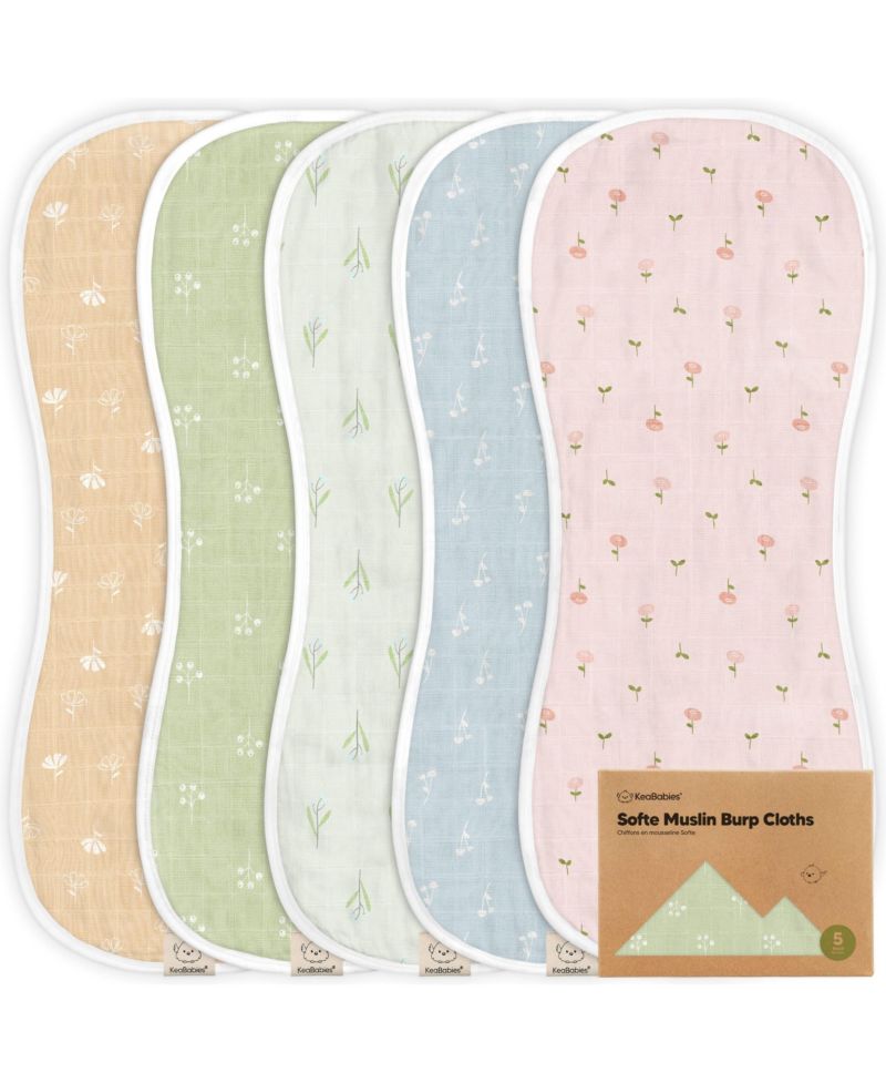 5pk Softe Muslin Burp Cloths for Baby Girls and Boys, Organic Burping Cloths for Babies, Baby Burp Clothes