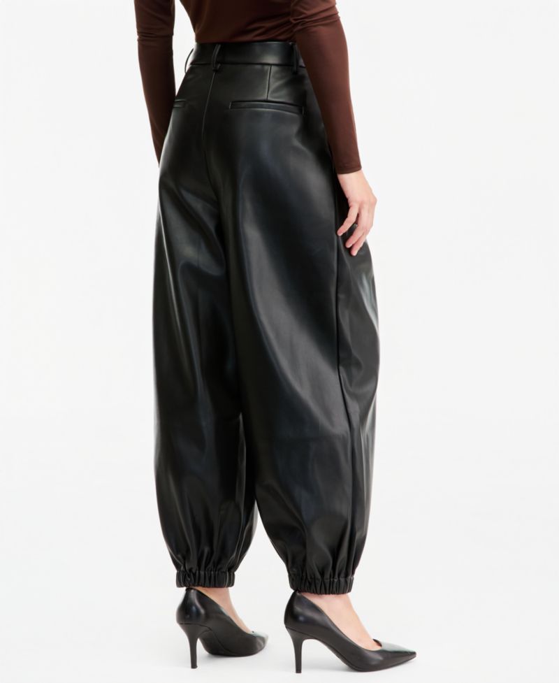 Women's High-Rise Pleated Faux Leather Pants
