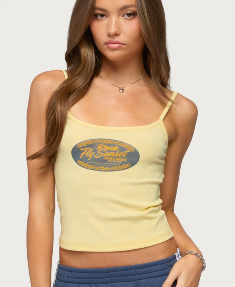 Women's Hawaii Airlines Graphic Crop Scoop Neck Cotton-Blend Tank Top