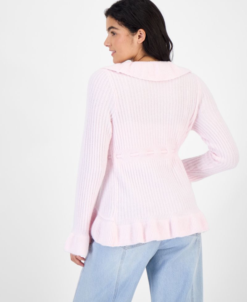 Juniors' Tie Front Ruffle Cardigan