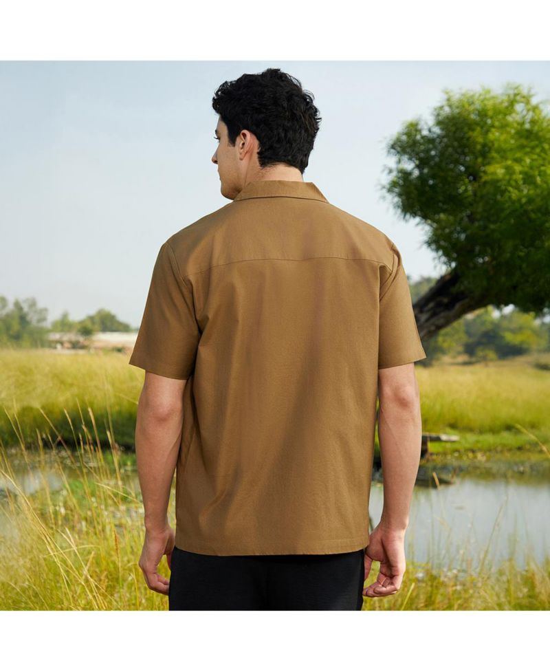 Men's Camel Brown Asymmetrical Cuban Shirt