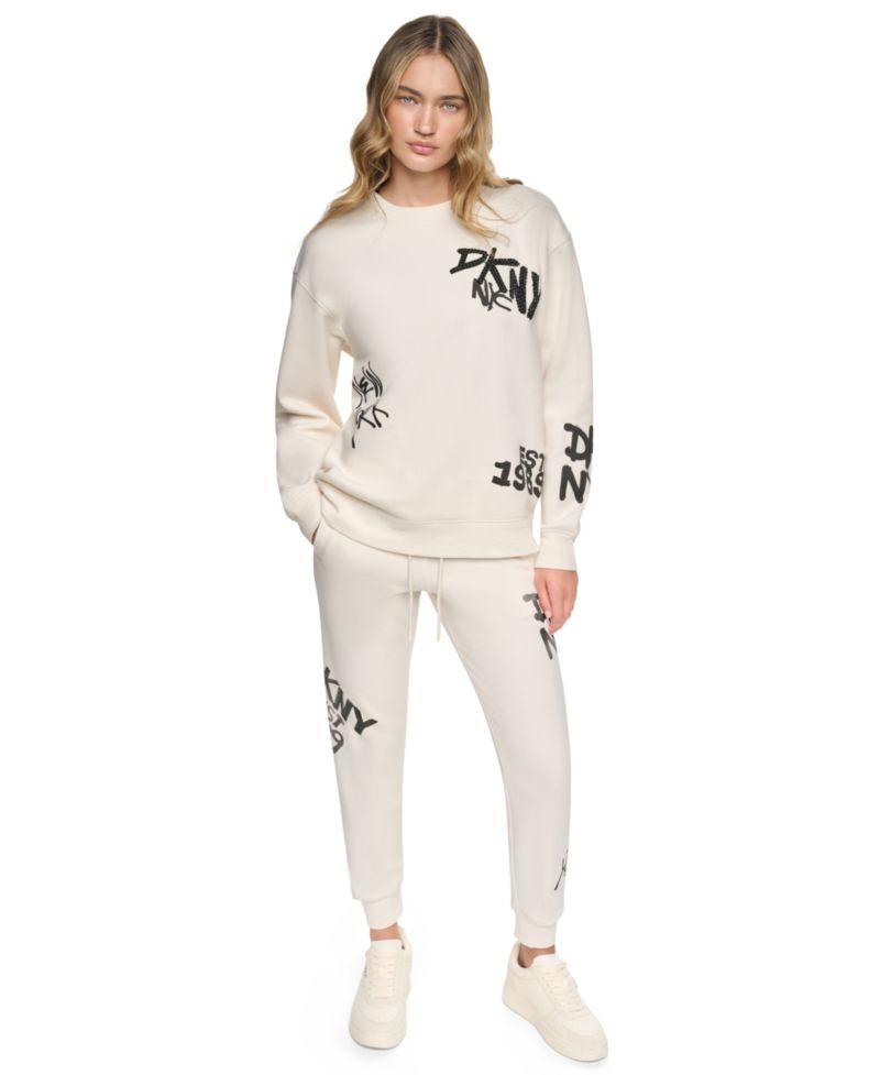 Women's Graffiti Logo Crewneck Graphic Long-Sleeve Sweatshirt