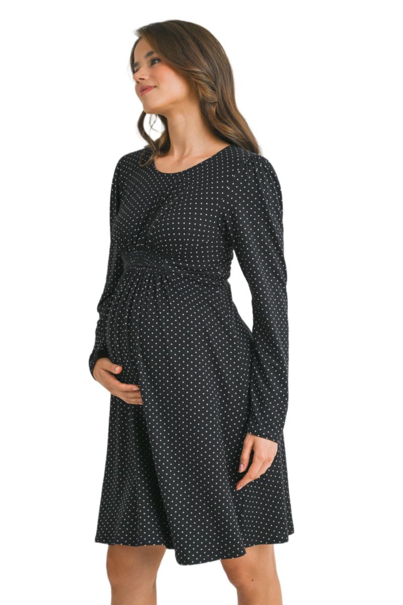 Women's Long Sleeve Crewneck Polka Dot Dress