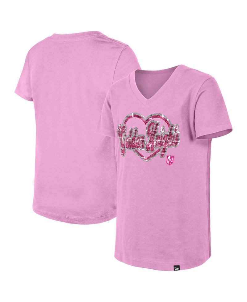 Girl's Big Boys and Girls Pink Vegas Golden Knights Flip Sequin V-Neck T-Shirt