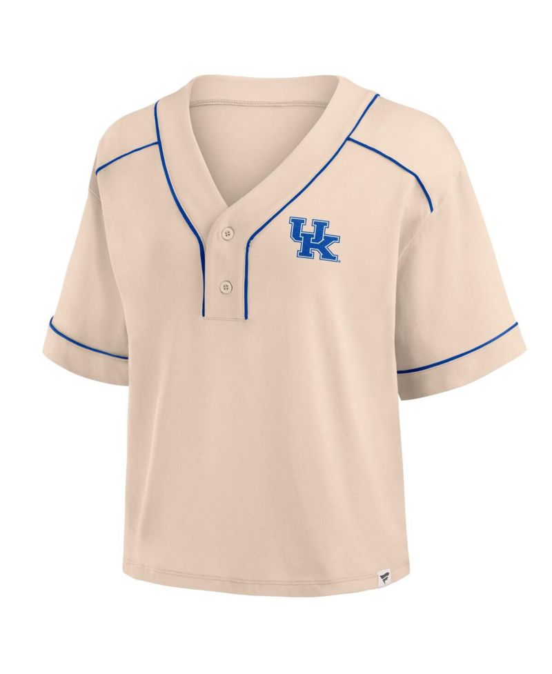 Women's Tan Kentucky Wildcats Oversized Dominant Force Cropped V-Neck T-Shirt