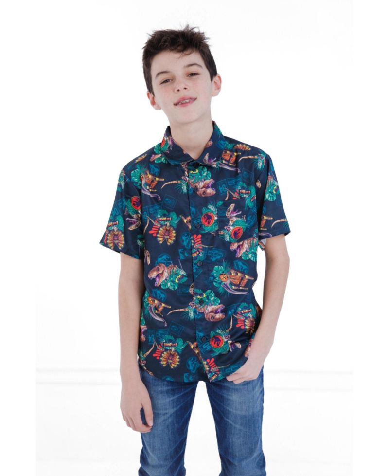 T-Rex Toddler Boys' Hawaiian Short Sleeve Button Down Shirt