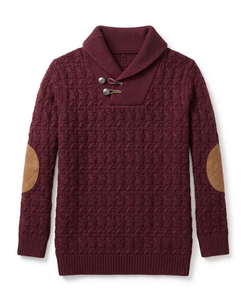 Little Boys (5-7)Organic Shawl Collar Cable Sweater with Elbow Patches