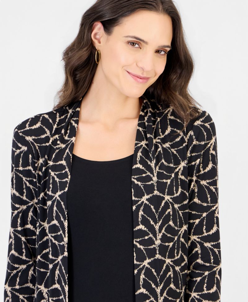 Women's Geometric-Print Scoop Neck 3/4-Sleeve Jacket Dress