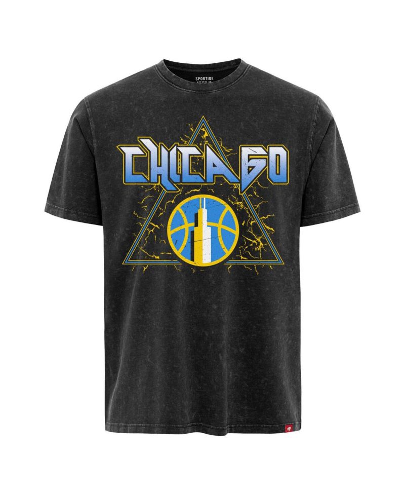 Men's and Women's Black Chicago Sky Rock Roll Collection Angus Mineral Wash Premium T-Shirt